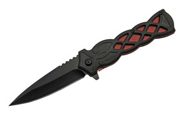 Red Celtic Knot Stainless Steel Blade Abs Handle 8.25 inch Edc Folding Knife