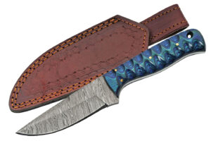 Blue Exotic Damascus Steel | Wood Handle 8 inch Hunting Knife